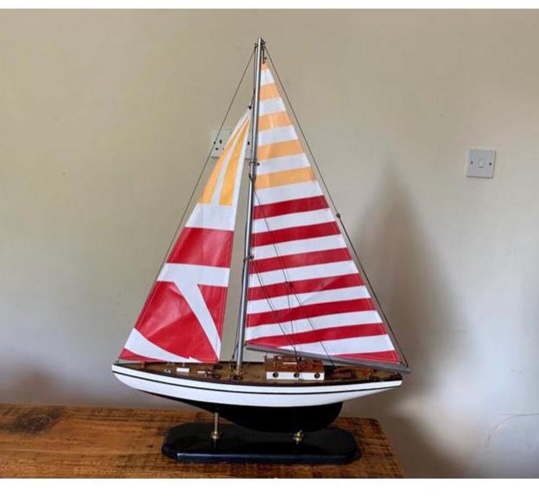 Vintage, Large, Wooden, Racing, Yacht, Boat, Sailing, Figurine ...
