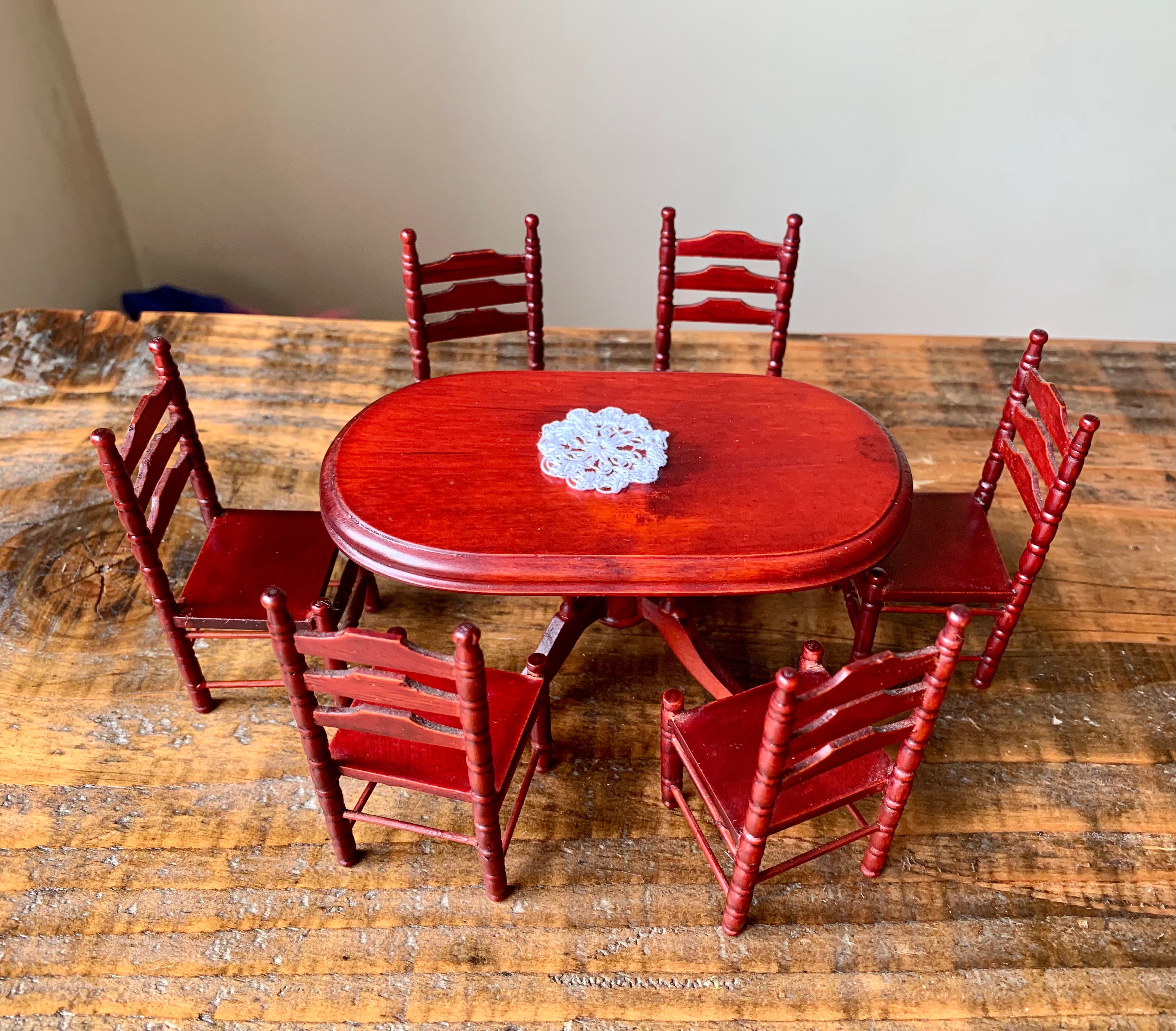 Vintage Mahogany Table and Six Chairs With Hand Crocheted Etsy
