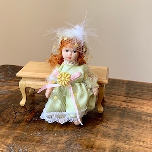 Vintage, 1:12th Scale, Dolls House, Figurine, Child, Girl, Doll, In Mint Green, Party, Fair, Dress, Scale Model, Miniature, Collectible, Mum