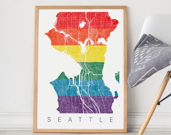 Seattle Washington Rainbow Map Art - Pride Art - LGBTQ