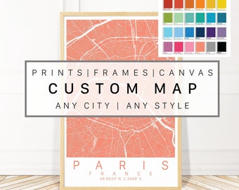 Modern Map Wall Art Framed, Canvas or Print - Vibrant and Neutral Colors -  City Map Art by Wayfinder Creative