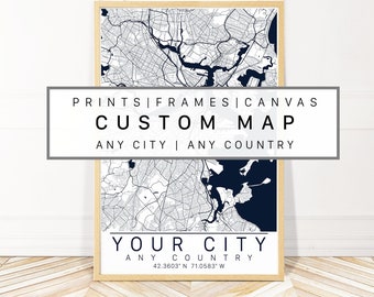 Custom City Map Art Framed, Canvas or Print - Canvas City Map Wall Art by Wayfinder Creative