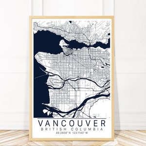 Vancouver Map Art Framed Canvas or Print - Map of Vancouver Canada - City Map Wall Art by Wayfinder Creative
