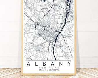 Albany NY Map Art Framed, Canvas or Print - Map of Albany New York Framed or Canvas - City Map Wall Art by Wayfinder Creative
