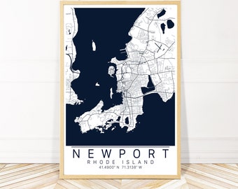 Newport RI Map Art Framed, Canvas or Print -  City Map Wall Art by Wayfinder Creative