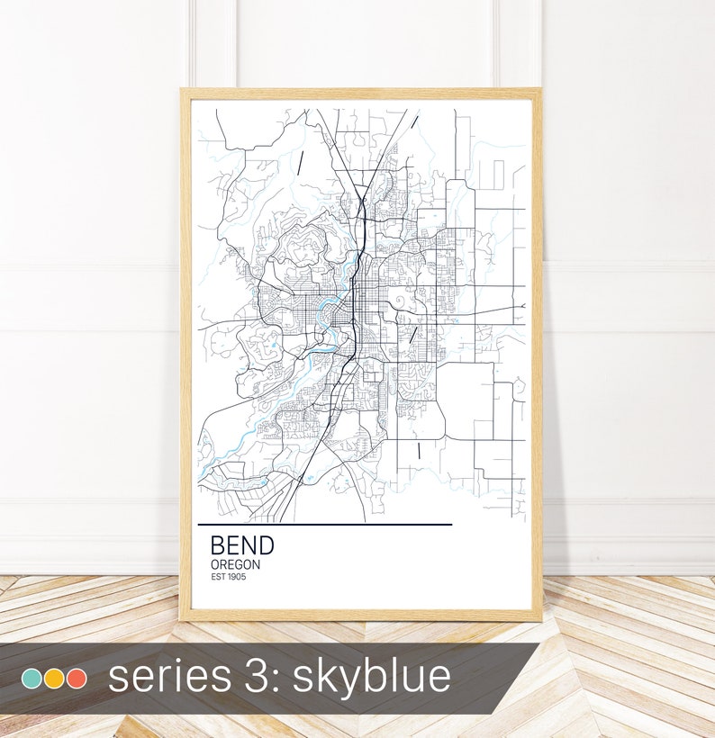 Bend OR Map Art Framed Canvas or Print Map of Bend Oregon Etsy