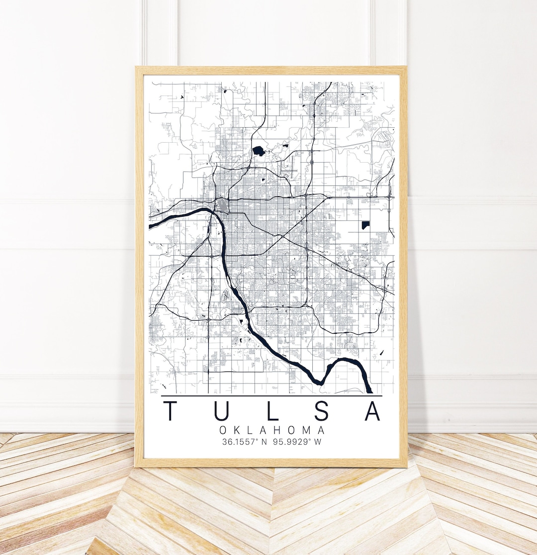 Tulsa Map Art Framed Canvas or Prints Map of Tulsa Oklahoma City Map