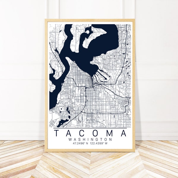 Tacoma Map Art  - Map of Tacoma Washington  - City Art - Print, Canvas or Framed - Wayfinder Creative