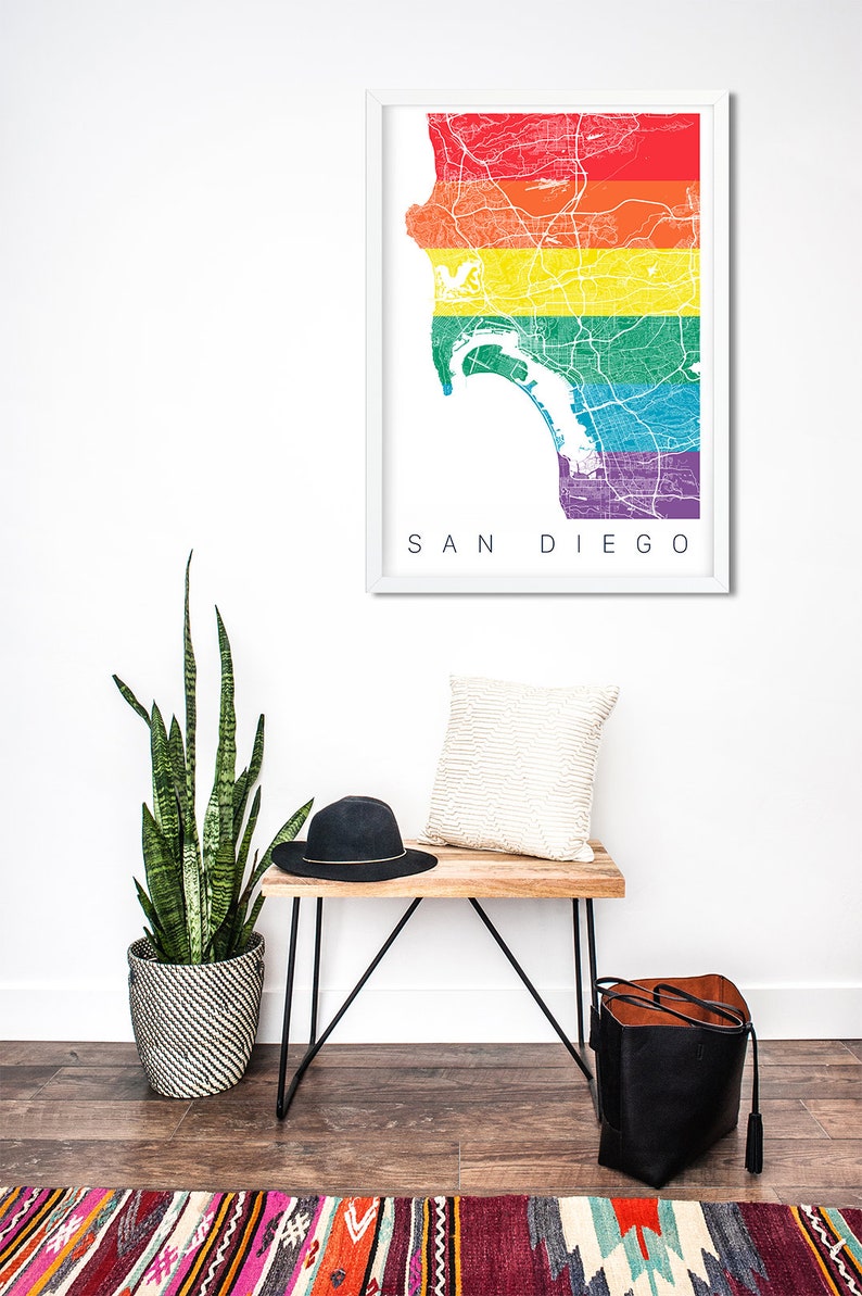 Pride Flag San Diego Map Print LGBTQ City Art Gay Pride Etsy