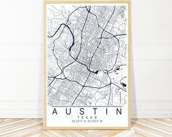 Austin Map Art Framed, Canvas, or Print - Map of Austin Texas - City Map Wall Art by Wayfinder Creative