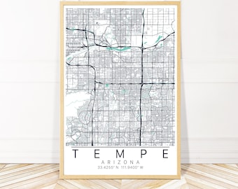 Tempe Map Art Framed Canvas or Print - Map of Tempe Arizona - Framed Canvas City Map Wall Art by Wayfinder Creative