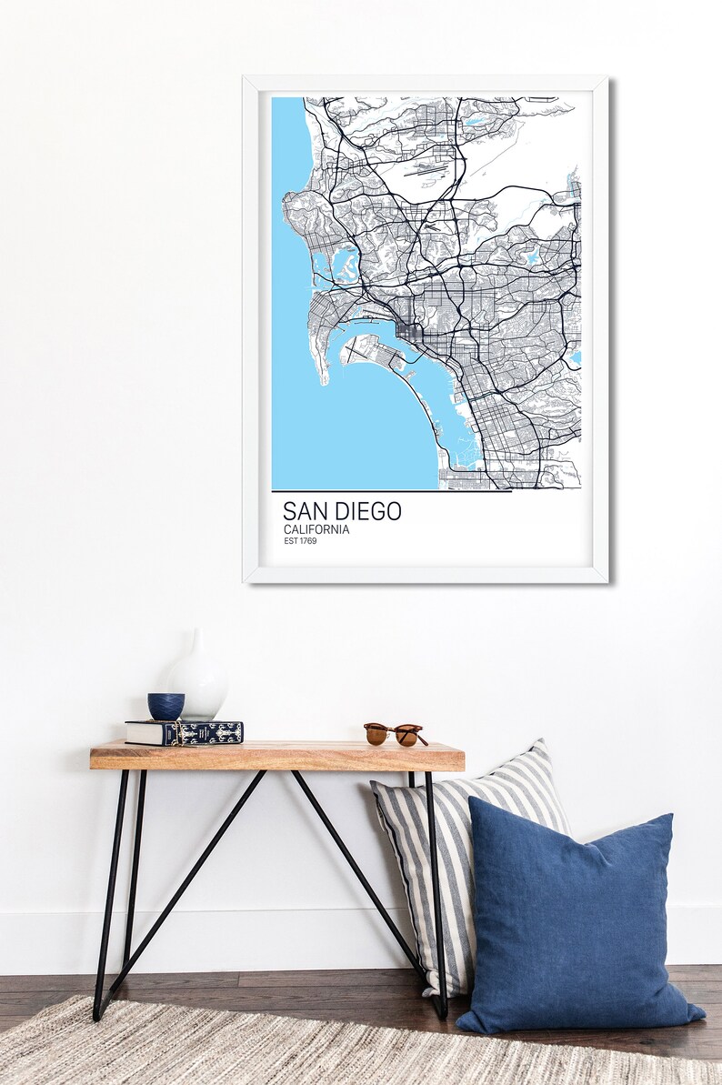 City Map Wall Art Framed Canvas or Print Vibrant Colors Etsy