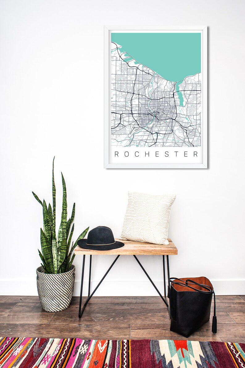 Rochester NY Map Art Rochester Map Print City Art Framed Etsy