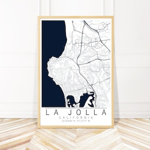 La Jolla Map Art Framed Canvas or Print - Map of La Jolla California - City Map Wall Art by Wayfindner Creative