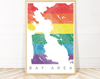 Bay Area California Rainbow Map Art - Pride Art - LGBTQ Art