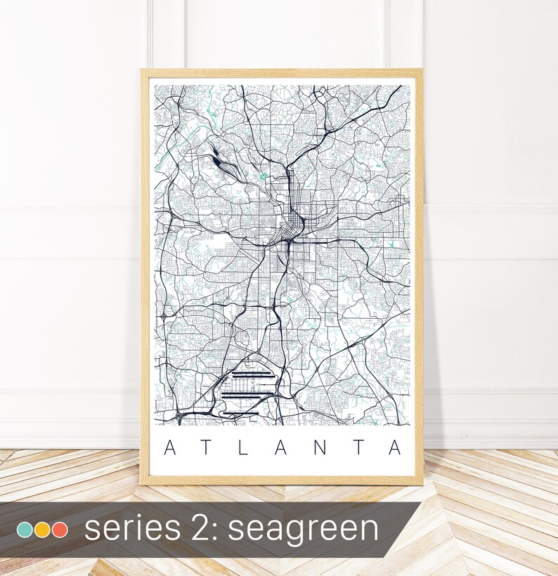 Atlanta Map City Art Map Of Atlanta Georgia Map Art Etsy