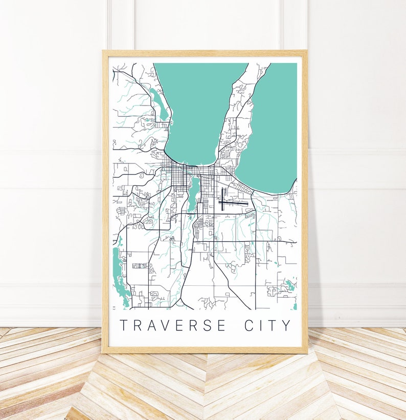 Traverse City Map Art Map of Traverse City MI Map Art Etsy