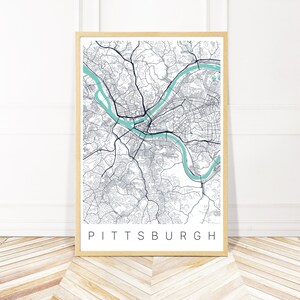 Pittsburgh PA Map Art Canvas Framed or Print - Map of Pittsburgh PA - City Map Wall Art by Wayfinder Creative