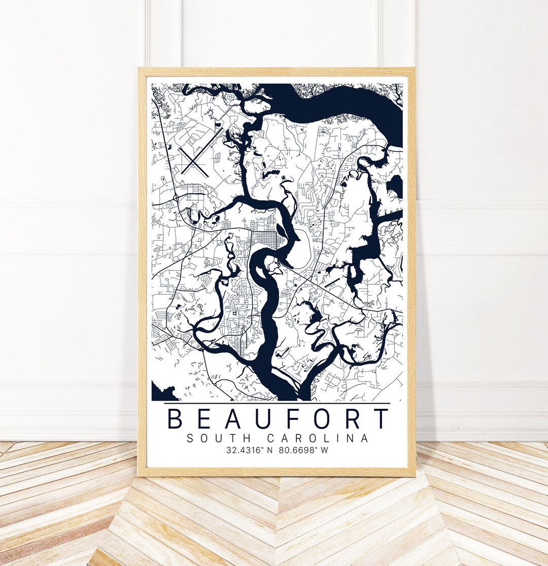 Beaufort City Art Print - Map of Beaufort South Carolina - City Art Print - Framed, Canvas, or ...