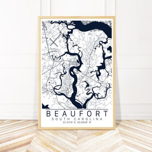 Beaufort City Art Print - Map of Beaufort South Carolina - City Art Print - Framed, Canvas, or Print - Wayfinder Creative