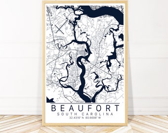 Beaufort City Art Print - Map of Beaufort South Carolina - City Art Print - Framed, Canvas, or Print - Wayfinder Creative