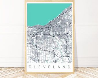 Cleveland Map Art Print - Map of Cleveland Ohio - City Art - Framed Unframed or Canvas - Wayfinder Creative