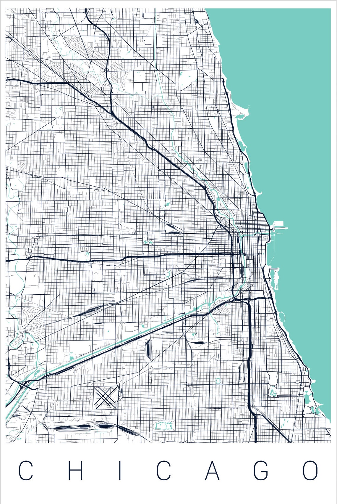 Chicago City Map Art Framed Canvas or Print Mapa de Chicago - Etsy México