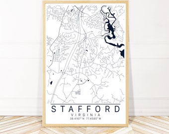 Stafford VA Map Art Framed, Canvas or Print - City Wall Art by Wayfinder Creative