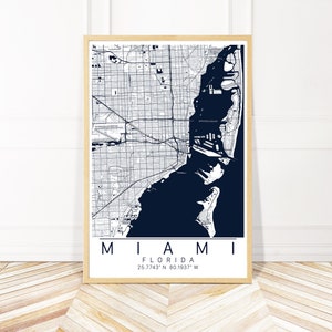 Miami Map Art Framed Canvas or Print - Map of Miami Florida in a Frame or Canvas - City Map Wall Art by Wayfinder Creative