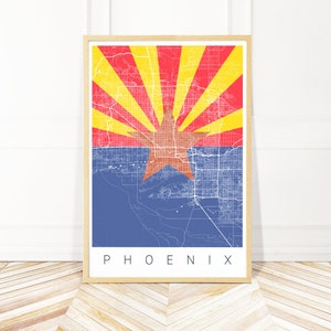 Phoenix City Art - Arizona Flag - Phoenix Map Art - Wayfinder Creative