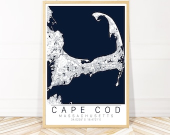 Cape Cod Map Art Framed, Canvas, or Print - Map of Cape Cod MA - City Map Wall Art by Wayfinder Creative