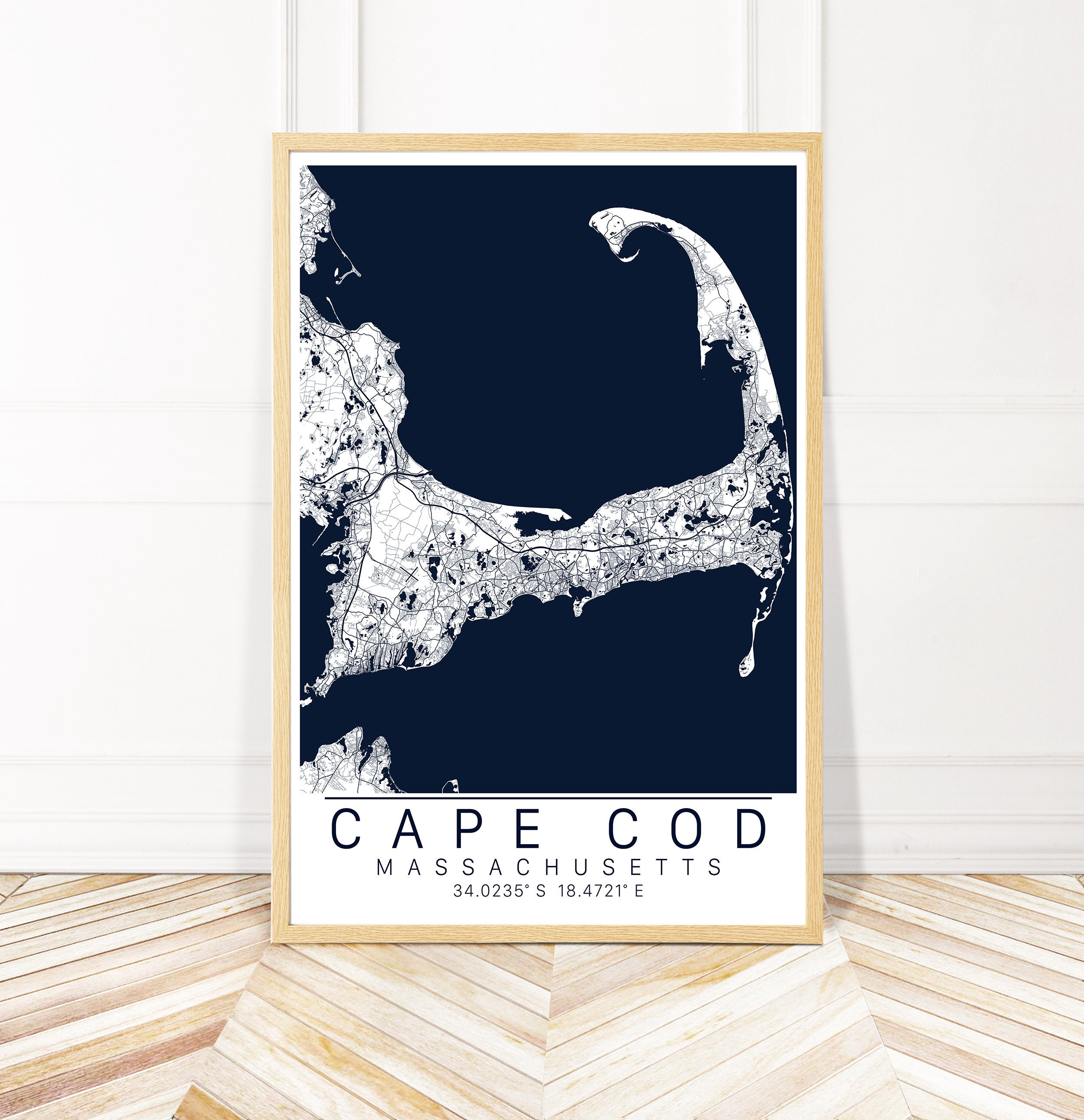 Cape Cod Map Art Framed Canvas or Print Map of Cape Cod MA