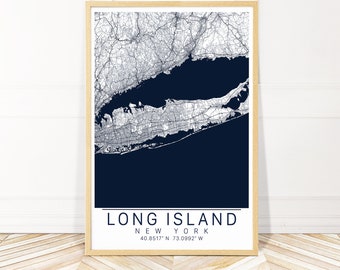 Long Island Map Art Framed, Canvas, or Print - City Map Wall Art by Wayfinder Creative