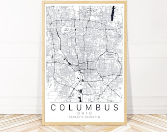 Cartes d'art de Columbus OH - art de la ville - carte de Columbus Ohio - impression de carte - impression de la ville - toile encadrée, enveloppée ou impression - Wayfinder Creative