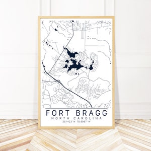 Fort Bragg  Map Art - City Art - Map of Fort Bragg North Carolina- Fort Bragg Gift  - Map Print - City Print - Wayfinder Creative
