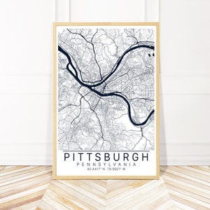Pittsburgh Map Art Framed, Canvas or Print - Map of Pittsburgh Pennsylvania- City Map Wall Art by Wayfinder Creative