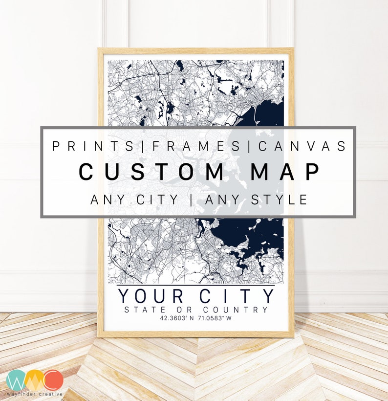 City Map Wall Art Framed Canvas or Print Vibrant Colors Etsy