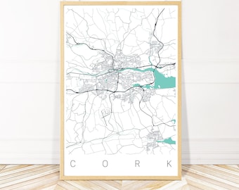 Map of Cork Ireland Framed, Canvas or Print -  Map of Cork Ireland - City Map Wall Art by Wayfinder Creative