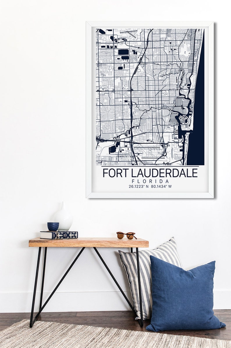 Fort Lauderdale Map Art Framed, Canvas or Print Map of Ft Lauderdale City Map Wall Art by Wayfinder Creative image 2