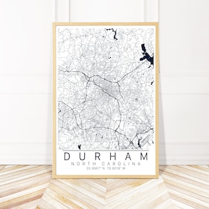 Durham NC Map Art Print- Durham North Carolina City Art - Map of Durham NC - Print, Canvas or Framed - Wayfinder Creative