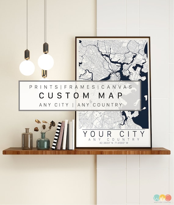 City Map Wall Art  Framed, Canvas or Print -  Wayfinder Creative