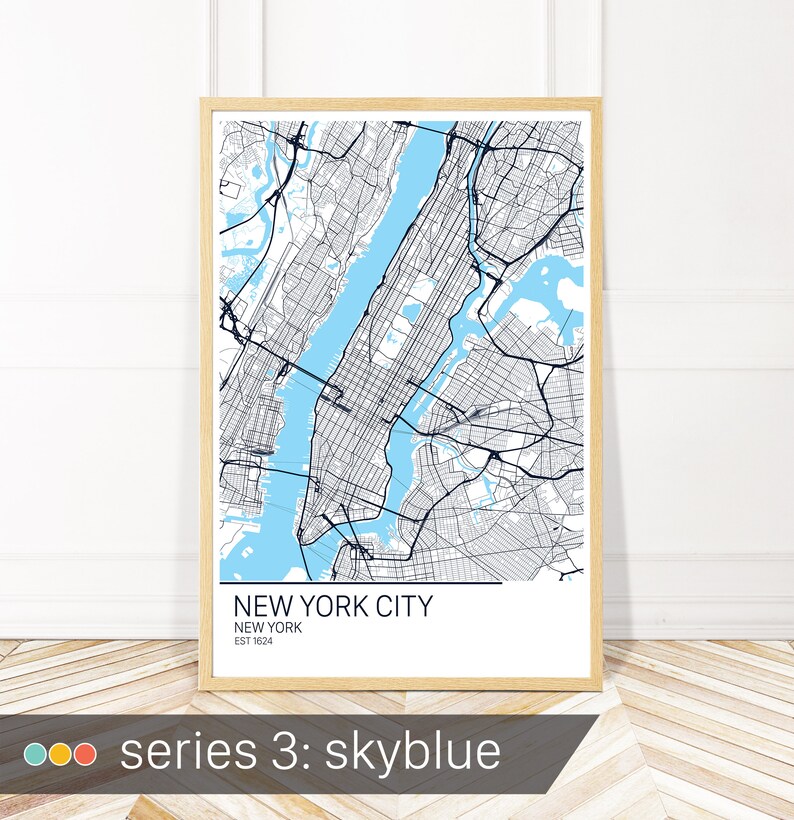 Framed Map of NYC NYC Wall Art Canvas NYC Art New York Etsy
