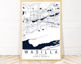 Wasilla Map Art Print - City Art - Map of Wasilla Alaska - Framed, Canvas or Print - Wayfinder Creative