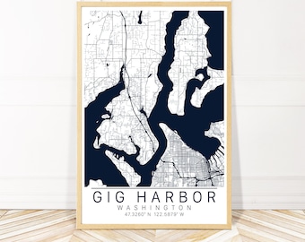 Gig Harbor Map Art Framed, Canvas or Print - City Map Wall Art by Wayfinder Creative