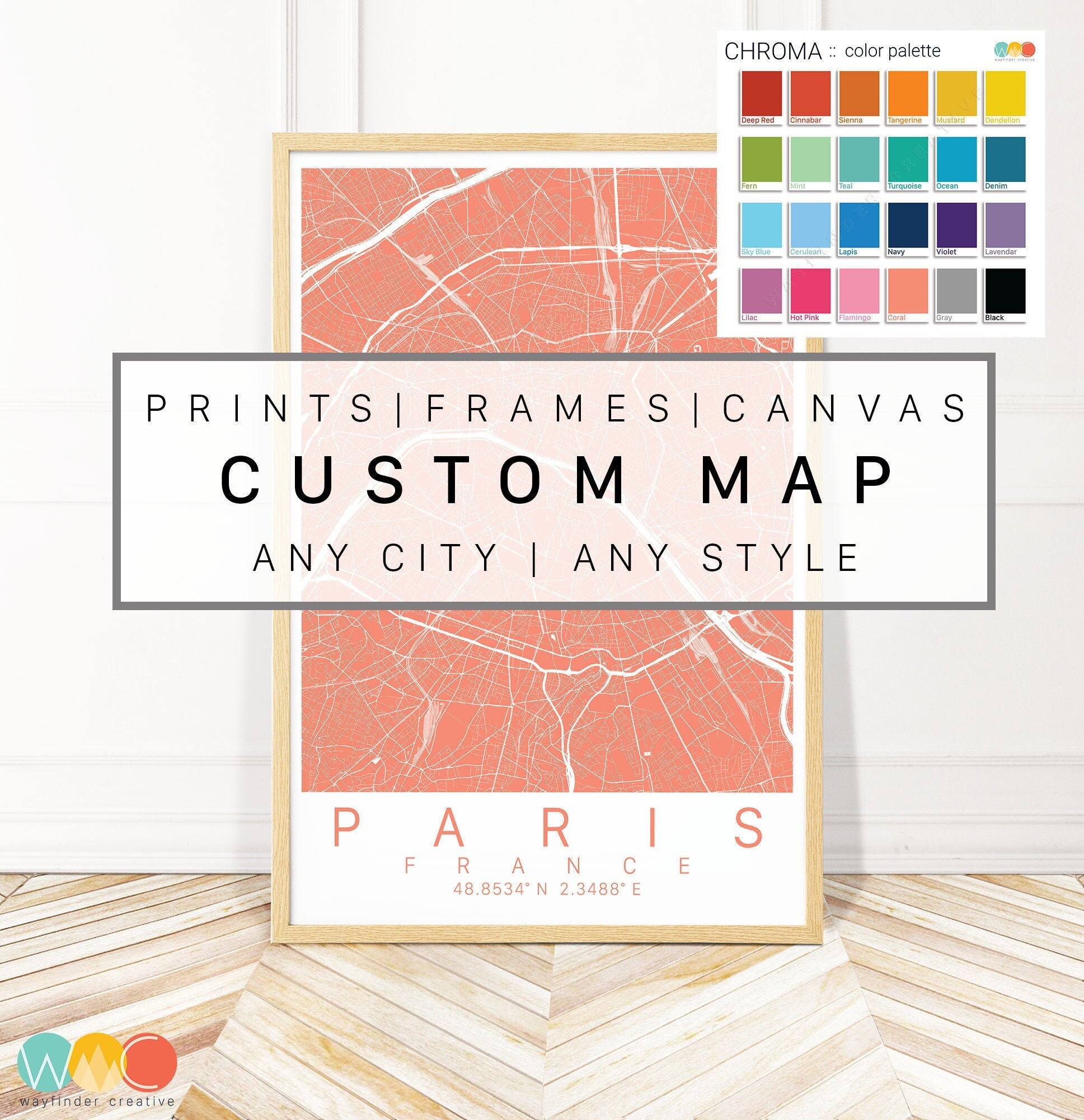 Modern Map Wall Art Framed, Canvas or Print - Vibrant and Neutral ...