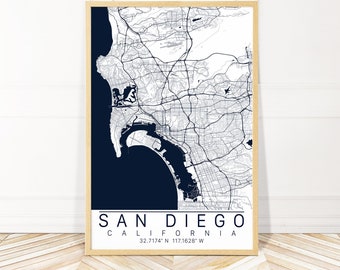 San Diego Map Art Print - Map of San Diego California - City Art - Framed Unframed or Canvas - Wayfinder Creative