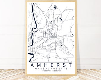 Amherst Map Art  Framed, Canvas or Print - City Map Wall Art by Wayfinder Creative