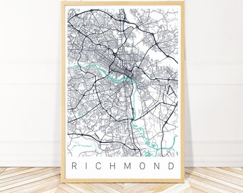 Richmond Virginia Map Art Framed, Canvas or Print - Richmond VA Art -  City Map Wall Art by Wayfinder Creative