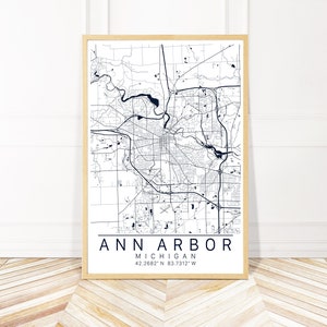 Ann Arbor Map Art - Map Print  of Ann Arbor Michigan  - City Art - Framed Unframed or Canvas - Wayfinder Creative