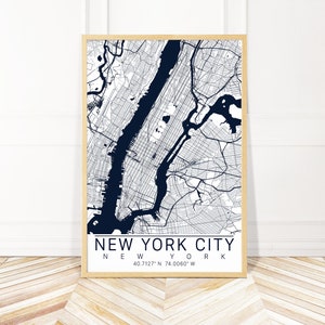 Carte de la ville de New York Toile ou impression encadrée - Carte de la ville de New York - Art mural inspiré de la carte de la ville par Wayfinder Creative